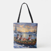 Border Collie Kerstboot Vakantie Tote Bag (Achterkant)