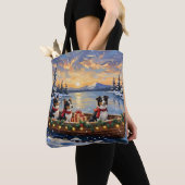 Border Collie Kerstboot Vakantie Tote Bag (Dichtbij)