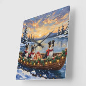 Border Collie Kerstboot Vakantie Vierkante Klok (Hoek)