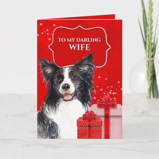 Border Collie kerstcadeaus bogen met vers Kaart (Voorkant)
