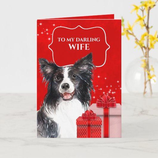 Border Collie kerstcadeaus bogen met vers Kaart (Gele Bloem)