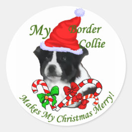 Border Collie kerstcadeaus Ronde Sticker