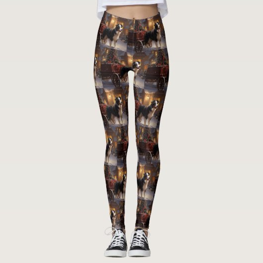 Border Collie Kerstfeest Seizoen Leggings (Voorkant)