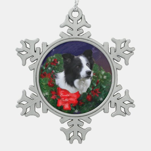 Border Collie Kerstfeestdag Tin Sneeuwvlok Ornament (Voorkant)