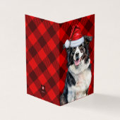 Border Collie Kersthond Red Buffalo Plaid Kaart (Buitenkant)