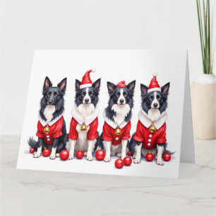 Border Collie Kerstjurk Kerstman Hoed Kaart