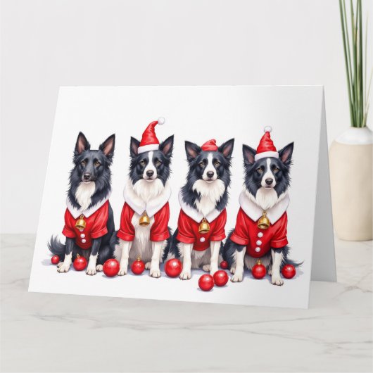 Border Collie Kerstjurk Kerstman Hoed Kaart (Voorkant)