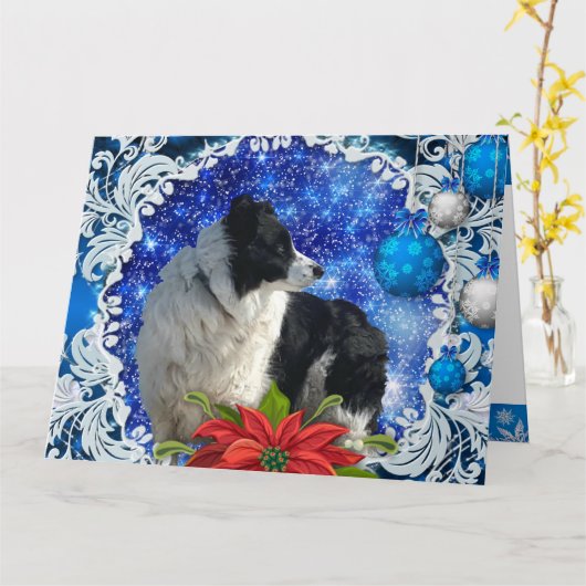 Border Collie kerstkaart Kaart (Gele Bloem)