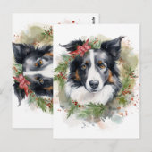 Border Collie Kerstkrans Feestelijke Pup Briefkaart (Voorkant / Achterkant)