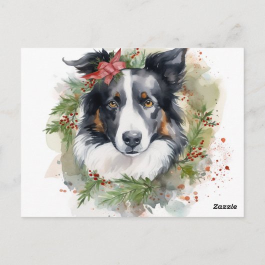 Border Collie Kerstkrans Feestelijke Pup Briefkaart (Achterkant)