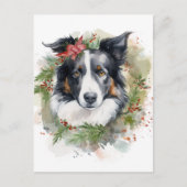 Border Collie Kerstkrans Feestelijke Pup Briefkaart (Voorkant)