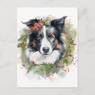 Border Collie Kerstkrans Feestelijke Pup Briefkaart