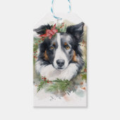 Border Collie Kerstkrans Feestelijke Pup Cadeaulabel (Voorkant)