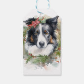 Border Collie Kerstkrans Feestelijke Pup Cadeaulabel (Achterkant)