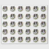 Border Collie Kerstkrans Feestelijke Pup Cadeaupapier (Vlak)