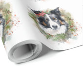 Border Collie Kerstkrans Feestelijke Pup Cadeaupapier (Rol Hoek)