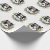 Border Collie Kerstkrans Feestelijke Pup Cadeaupapier (Hoek)