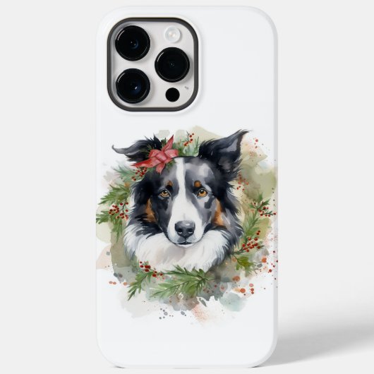 Border Collie Kerstkrans Feestelijke Pup Case-Mate iPhone Case (Achterkant)