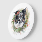 Border Collie Kerstkrans Feestelijke Pup Grote Klok (Hoek)