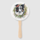 Border Collie Kerstkrans Feestelijke Pup Handwaaier (Achterkant)