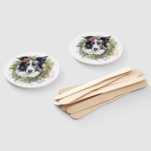 Border Collie Kerstkrans Feestelijke Pup Handwaaier (Niet-gemonteerd)