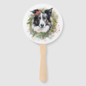 Border Collie Kerstkrans Feestelijke Pup Handwaaier (Voorkant)