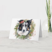 Border Collie Kerstkrans Feestelijke Pup Kaart (Voorkant)
