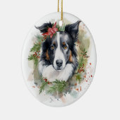Border Collie Kerstkrans Feestelijke Pup Keramisch Ornament (Rechts)