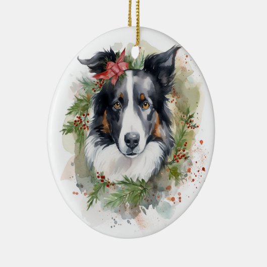 Border Collie Kerstkrans Feestelijke Pup Keramisch Ornament (Rechts)