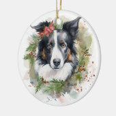 Border Collie Kerstkrans Feestelijke Pup Keramisch Ornament (Links)