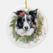 Border Collie Kerstkrans Feestelijke Pup Keramisch Ornament (Achterkant)