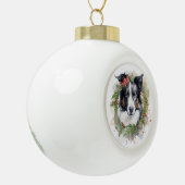Border Collie Kerstkrans Feestelijke Pup Keramische Bal Ornament (Links)