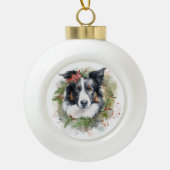 Border Collie Kerstkrans Feestelijke Pup Keramische Bal Ornament (Voorkant)