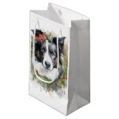 Border Collie Kerstkrans Feestelijke Pup Klein Cadeauzakje (Voorkant Gekanteld)