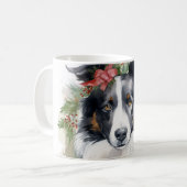 Border Collie Kerstkrans Feestelijke Pup Koffiemok (Voorkant links)