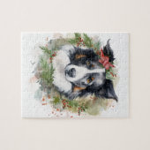 Border Collie Kerstkrans Feestelijke Pup Legpuzzel (Horizontaal)