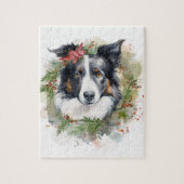 Border Collie Kerstkrans Feestelijke Pup Legpuzzel (Verticaal)