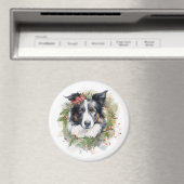 Border Collie Kerstkrans Feestelijke Pup Magneet (Insitu (Vaatwasser))