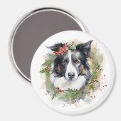 Border Collie Kerstkrans Feestelijke Pup Magneet (Voorkant / Achterkant)