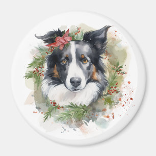 Border Collie Kerstkrans Feestelijke Pup Magneet