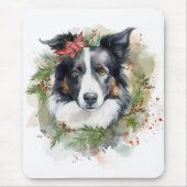 Border Collie Kerstkrans Feestelijke Pup Muismat (Voorkant)