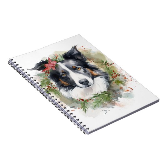Border Collie Kerstkrans Feestelijke Pup Notitieboek (Rechterzijde)