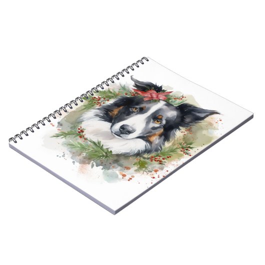 Border Collie Kerstkrans Feestelijke Pup Notitieboek (Linkerzijde)