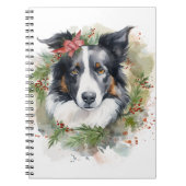 Border Collie Kerstkrans Feestelijke Pup Notitieboek (Voorkant)