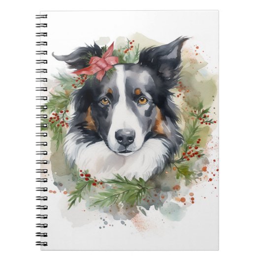 Border Collie Kerstkrans Feestelijke Pup Notitieboek (Voorkant)