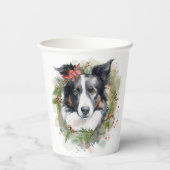 Border Collie Kerstkrans Feestelijke Pup Papieren Bekers (Achterkant)