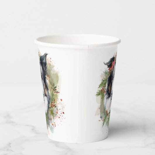 Border Collie Kerstkrans Feestelijke Pup Papieren Bekers (Rechts)