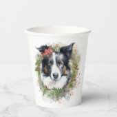 Border Collie Kerstkrans Feestelijke Pup Papieren Bekers (Voorkant)