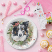 Border Collie Kerstkrans Feestelijke Pup Papieren Bordje (Feest)