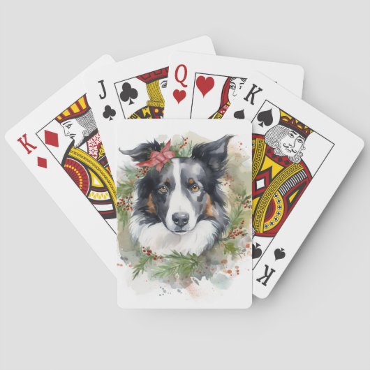 Border Collie Kerstkrans Feestelijke Pup Pokerkaarten (Achterkant)
